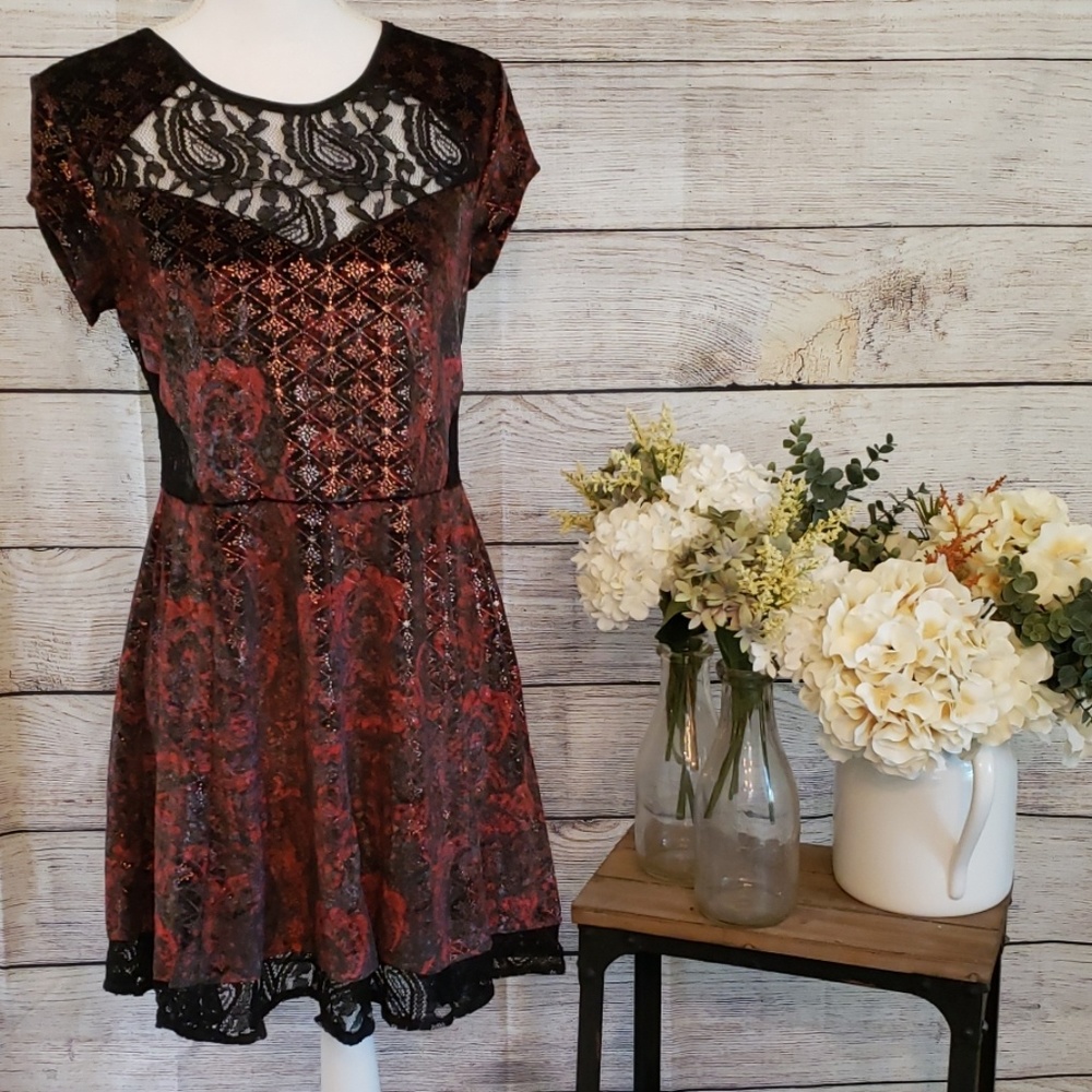 Velvet & Lace Dress w/ Metallic Accents, Sz Large